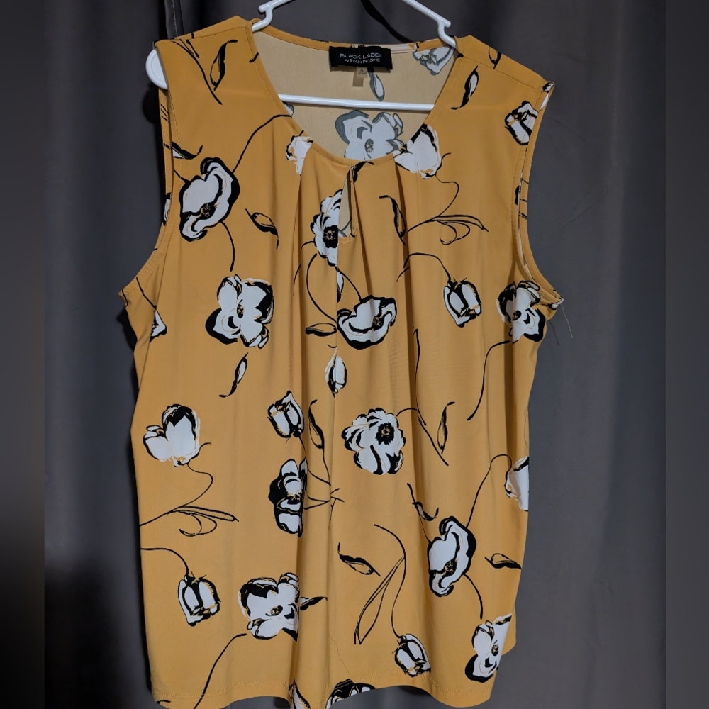 Black Label Sleeveless Floral Blouse Yellow XL